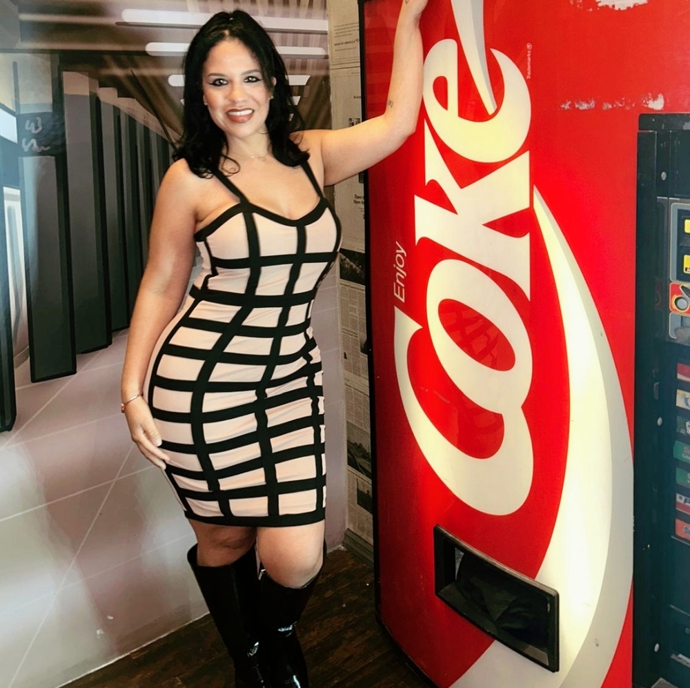 Nude and black cage dress